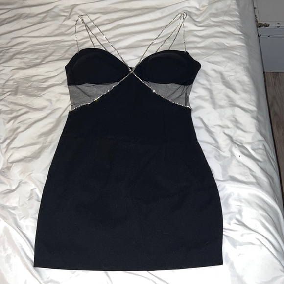 Little Black Dress with Rhinestone Straps and Detail - Picture 6 of 7